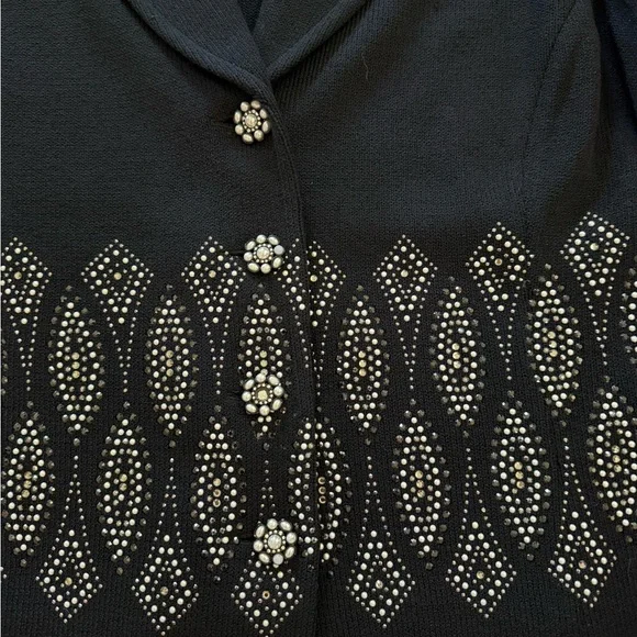 St John Evening Black Beaded Blazer Jacket Size 12 Vintage Santana Knit - Picture 7 of 10